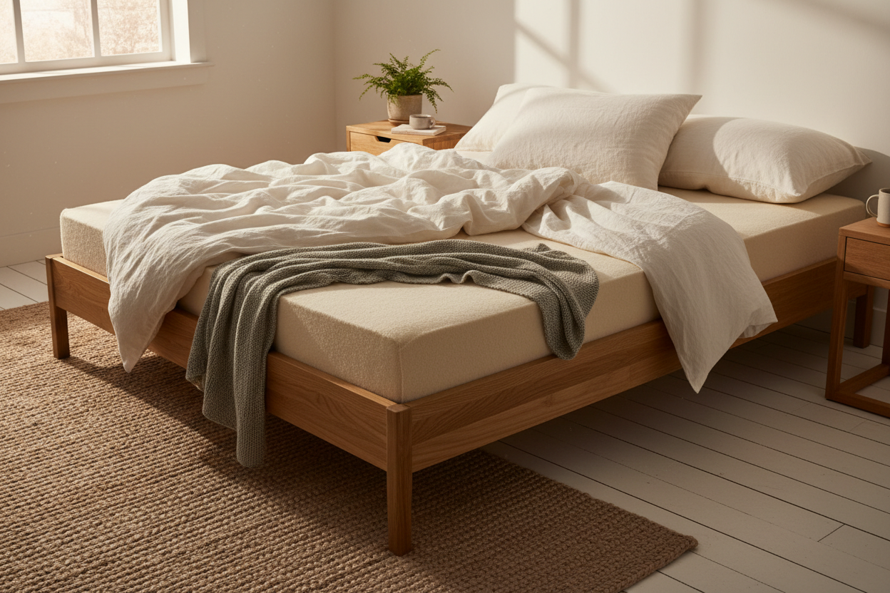 Natural Wool Mattress Topper lifestyle organic bedroom shot