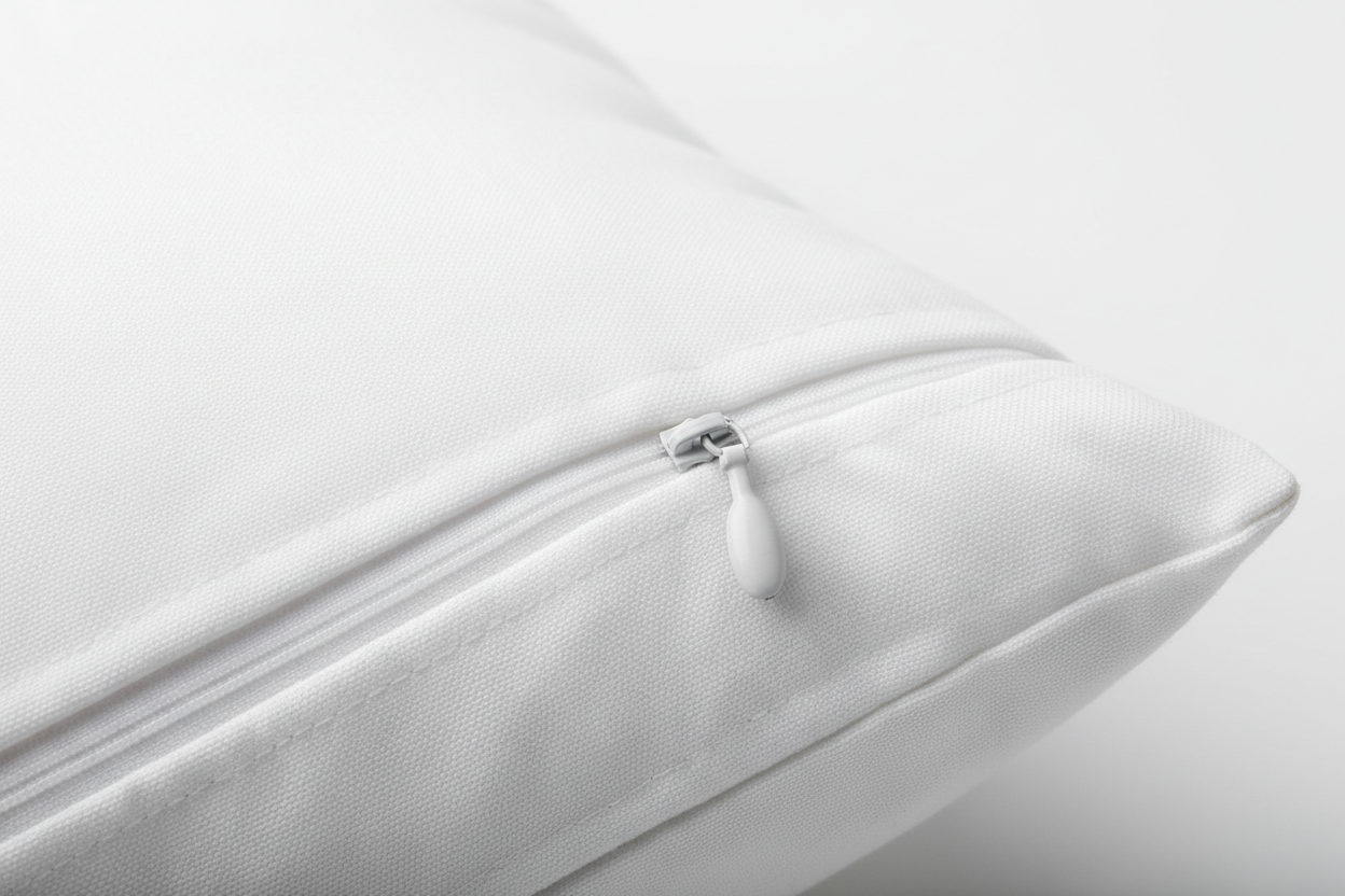 Pillow Protector Cover zipper and fabric detail