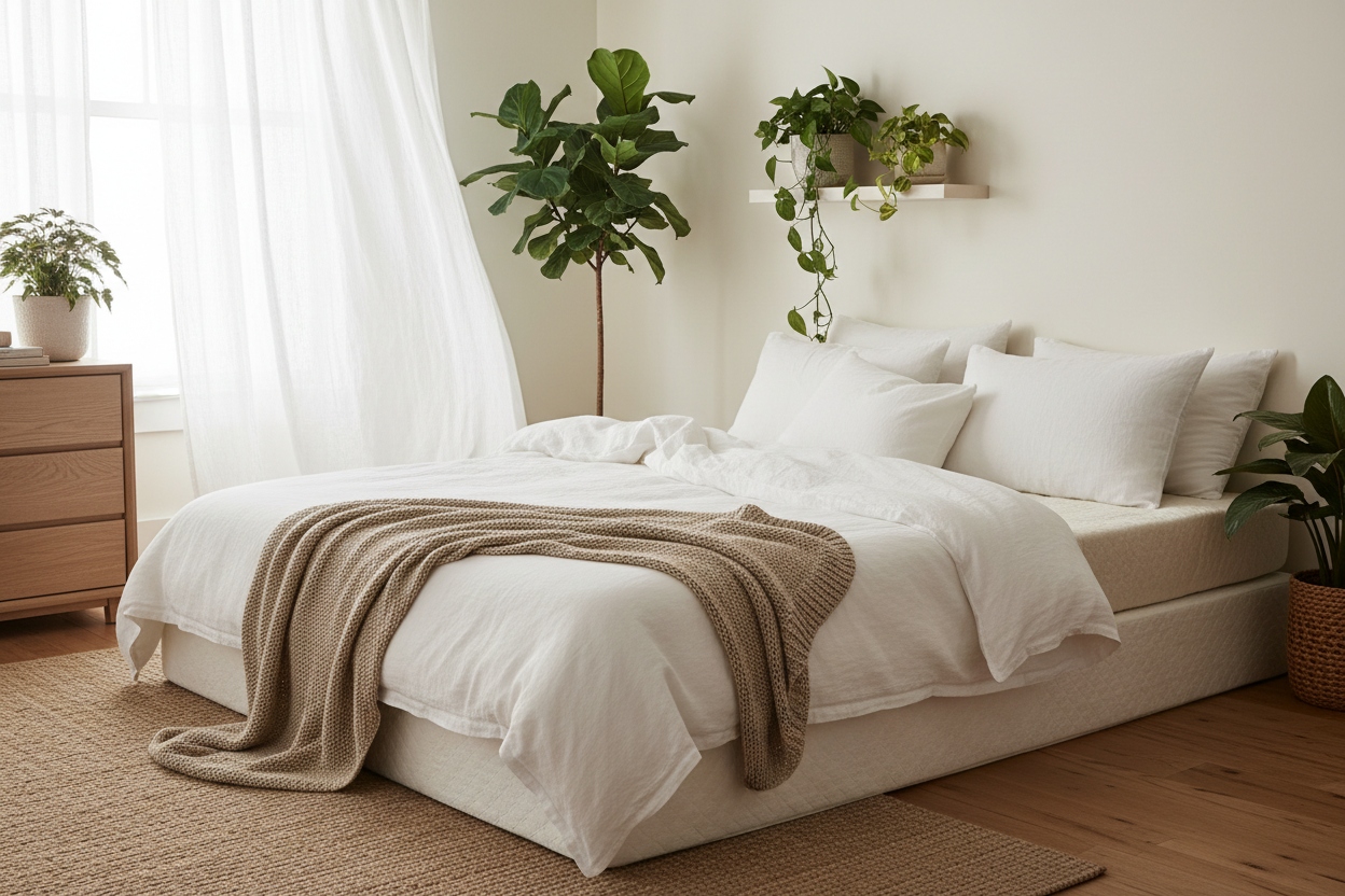 Organic Cotton Mattress Topper lifestyle eco bedroom shot
