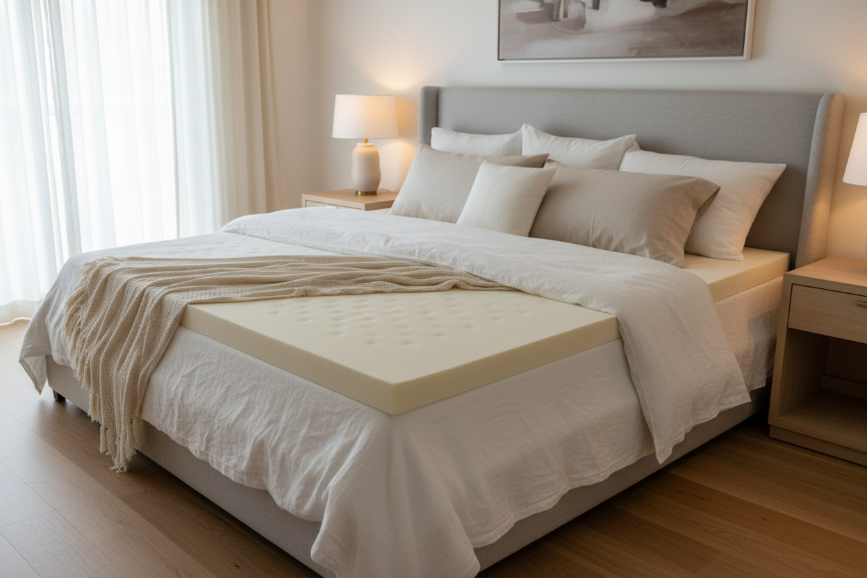 Organic Latex Mattress Topper Queen lifestyle bedroom shot