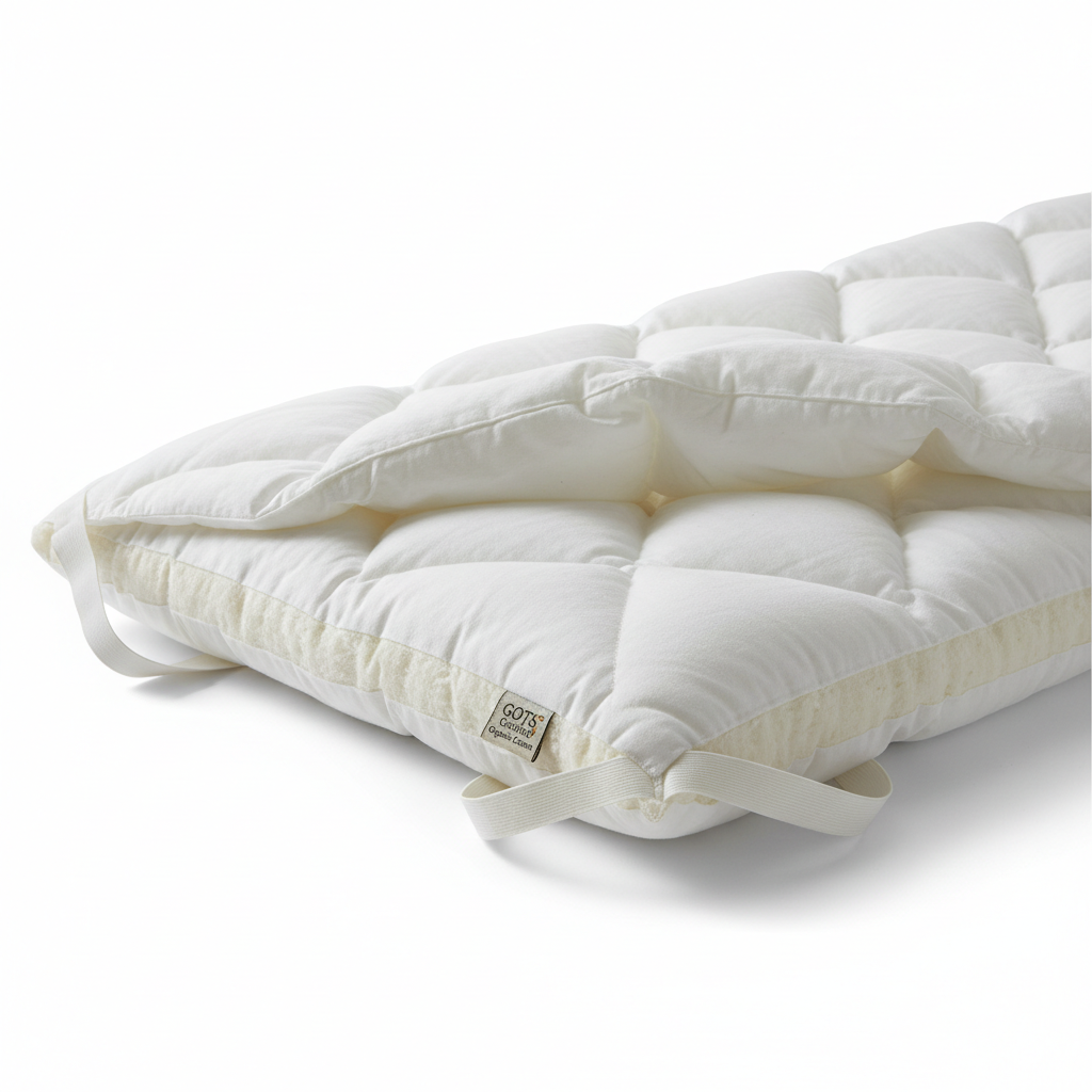 Organic Cotton Mattress Topper cotton fill and cover detail